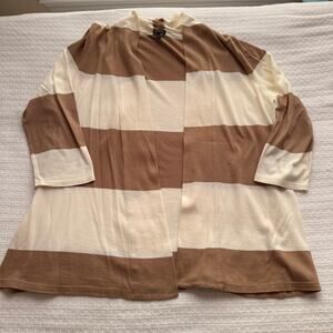XL Talbots Tan and Cream Striped 3/4 Sleeve Cardigan